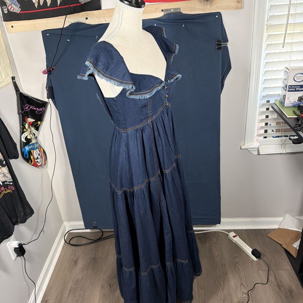 Anthropologie Pilcro Sweetheart Flutter-Sleeve Denim Buttondown Dress Size Small - Picture 7 of 8